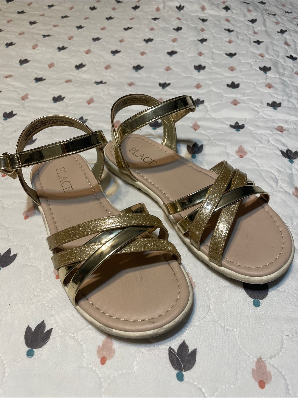 The Children's Place Girls Gold Metallic Crisscross Sandals